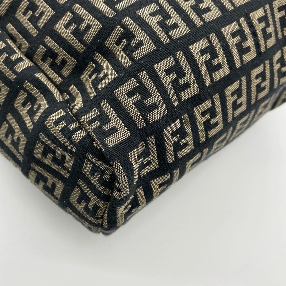 Authentic Fendi Zucchino Pattern Canvas Black x Beige Small Handbag - Picture 10 of 15